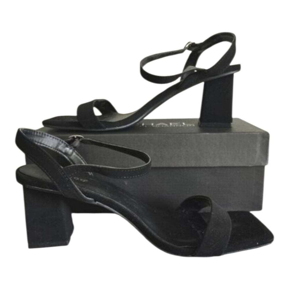 Bamboo Women's Black Suede Sandal Shoes Chunky Block Square Heel Ankle Strap 11